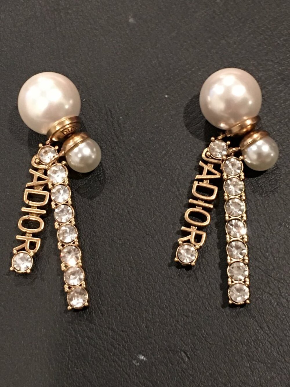 Christian Dior J'ADIOR Tribal Earrings Drop Line Stone Metal Resin White Pearl